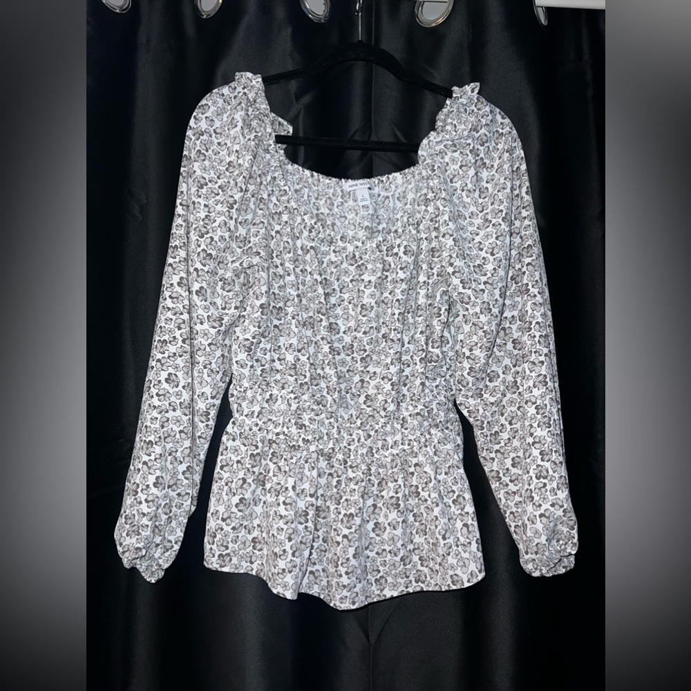 Nine West White Smocked Puff Sleeve Blouse